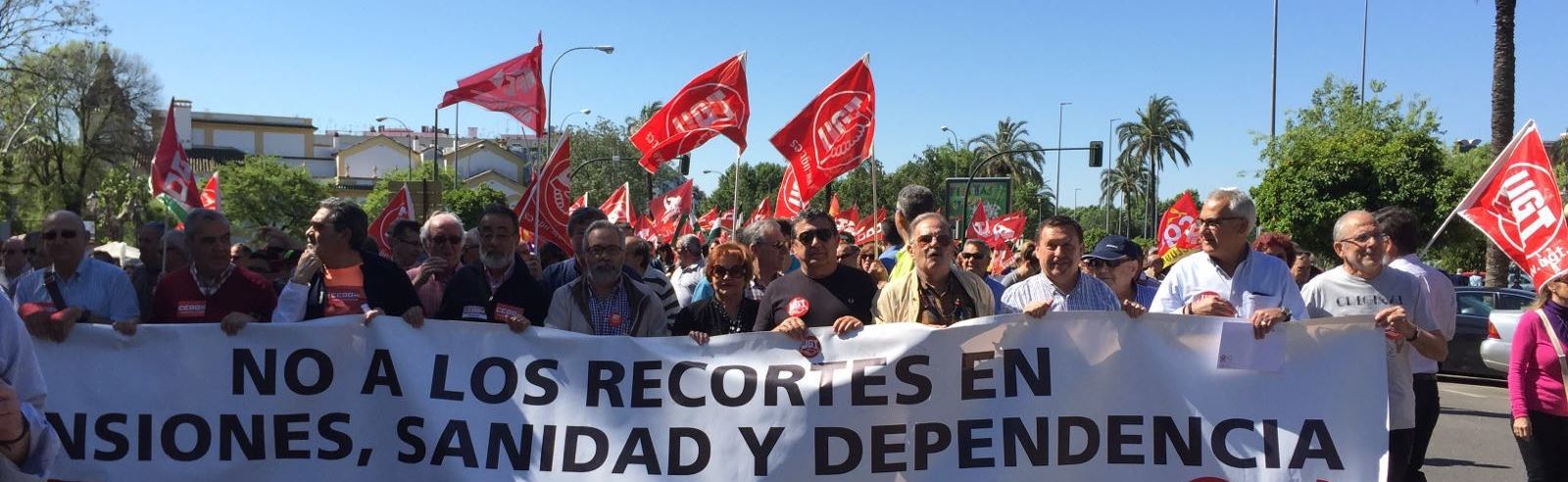 Cabecera de la pancarta de UJP-UGT Córdoba en la manifestación